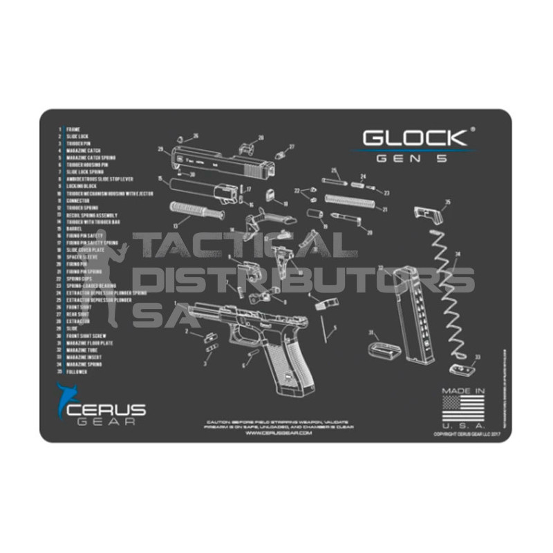 Cerus Gear Handgun Promat Cleaning Mat - Glock Gen5 Schematic - Charcoal Grey